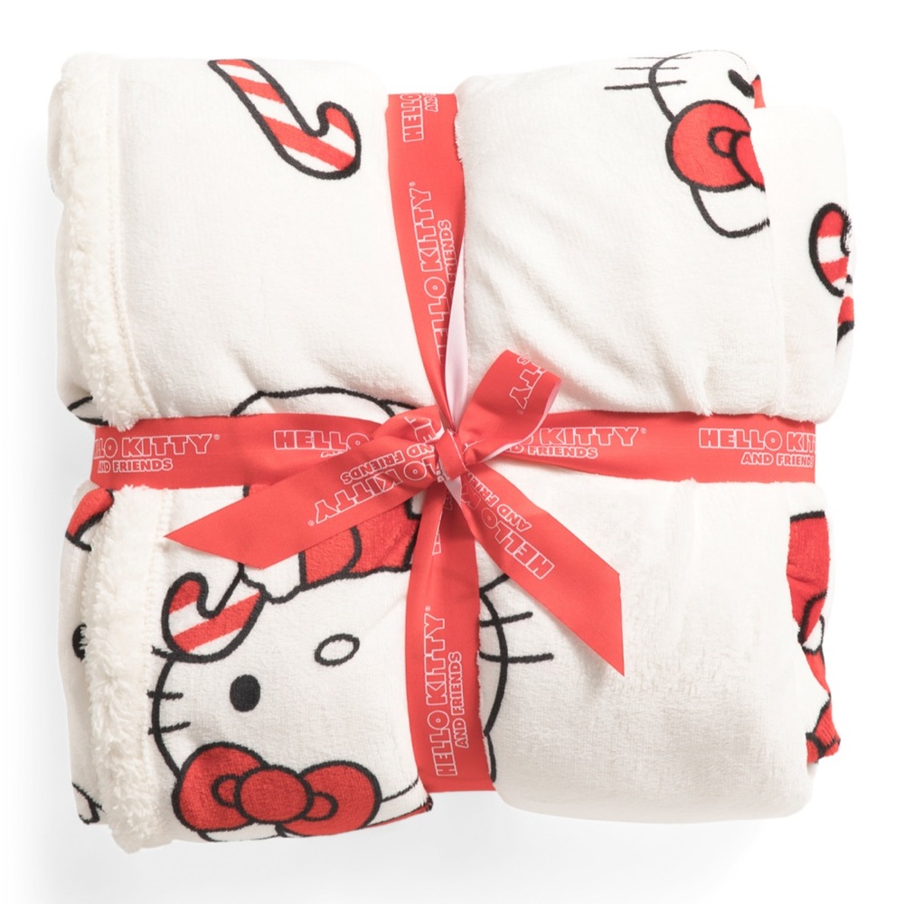Queen Hello Kitty Candy Cane Sherpa Blanket ❤️🎄